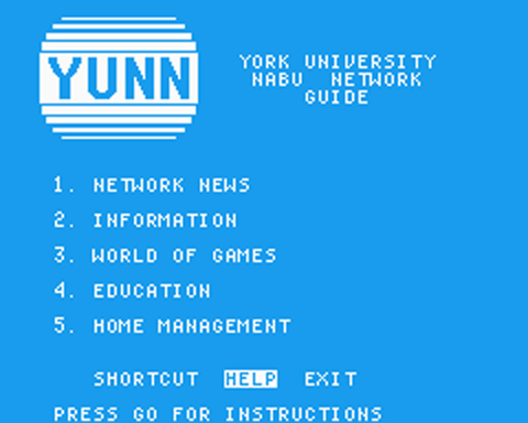 YUNN Main Menu's category selection page